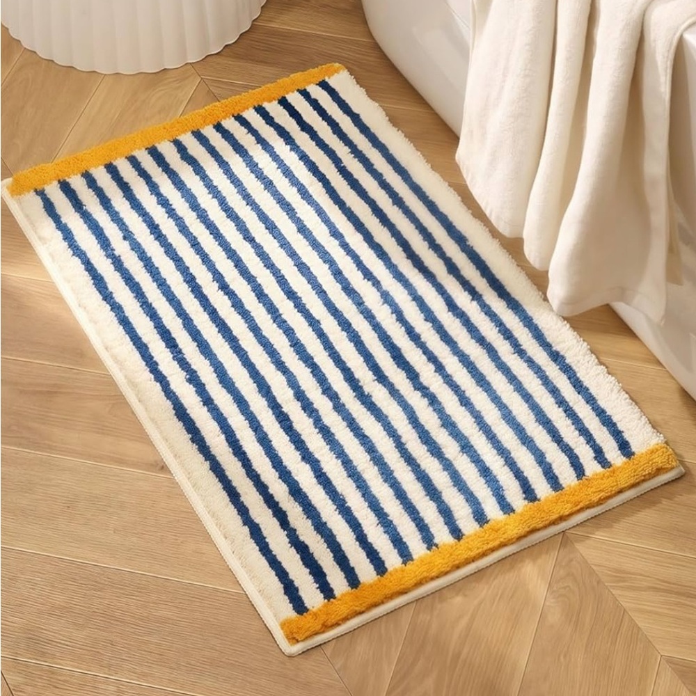 Striped Blue and Yellow Bath Mat